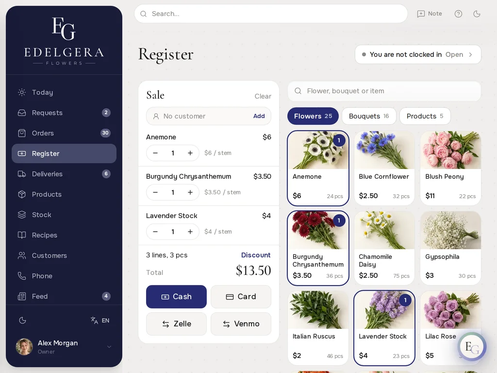 The register on a tablet